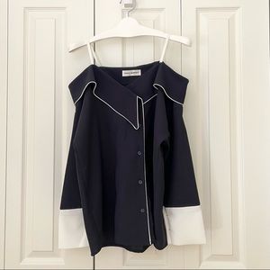 🆕NWOT Pixie Market Maxime Off the shoulder navy shirt